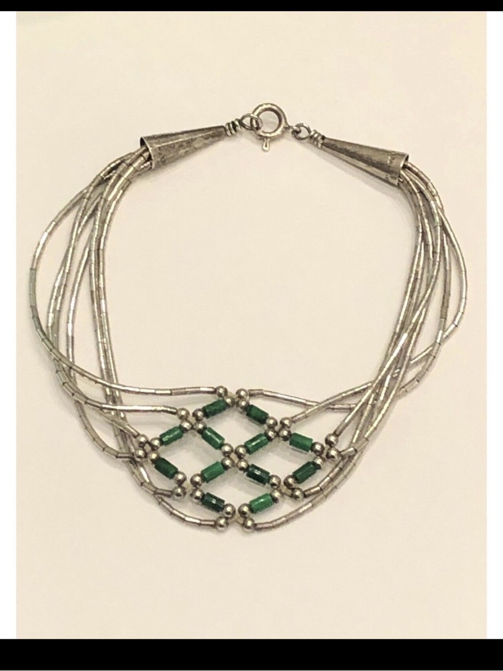 Silver Multi-Strand Sterling silver Necklace with malachite Accents